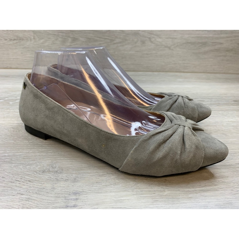 Vionic Gramercy Gray Suede Knotted Pointed Toe Ballet Flats Women's 8.5 Shoes